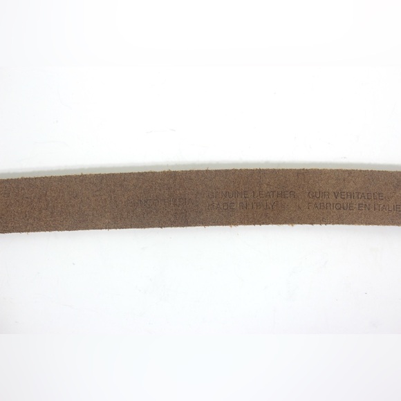 PUNTO FIBBIA Italian Leather Belt Painted Green Crackle Long Brass Buckle Skinny - Picture 9 of 10